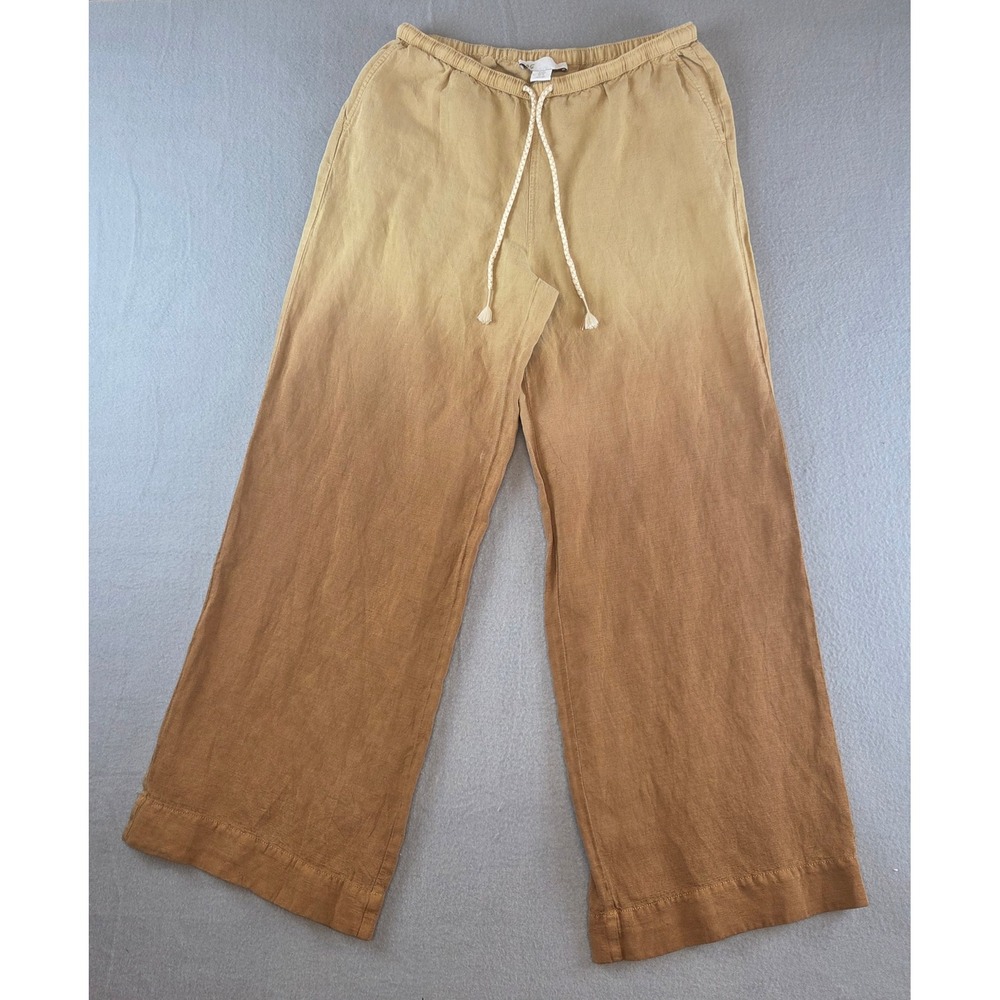 C&C California Ombre Linen Blend Wide Leg Pants Tan Brown Fade Medium Beach Boho